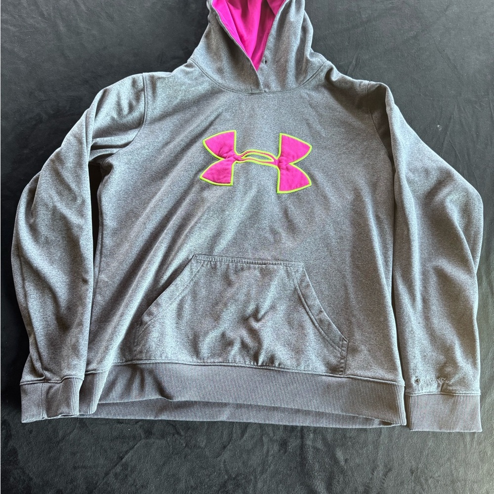 Under Armour Gray Hoodie with Hot Pink and Neon Yellow Trim